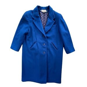 Bryant Park Women’s Size 16 Petite Royal Blue 100% Wool Vintage, Long Dress Coat
